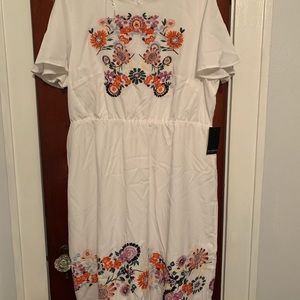 Embroidered Flutter Sleeve Dress